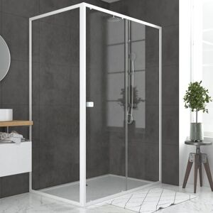 Aurlane Pack porte de douche Coulissante blanc 140x185cm + retour 80 verre transparent 5mm - WHITY slide - Publicité