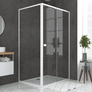 Aurlane Pack porte de douche Coulissante blanc 120x185cm + retour 80 verre transparent 5mm - WHITY slide 120 - Publicité