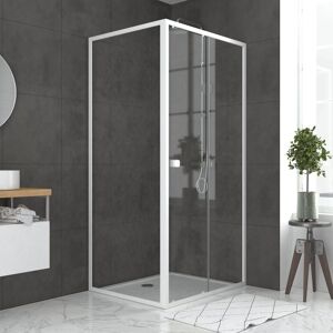 Aurlane Pack porte de douche Coulissante blanc 100x185cm + retour 90 verre transparent 5mm - WHITY slide 100 - Publicité