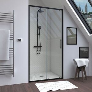 Aurlane Porte de douche coulissante 100x200 cm - Verre transparent - Profilé Noir - CRUSH - Publicité