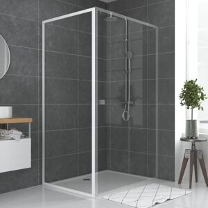 Aurlane Paroi porte de douche blanc RETOUR 90x185cm pour porte - verre transparent 5mm - WHITY SIDE 90 - Publicité
