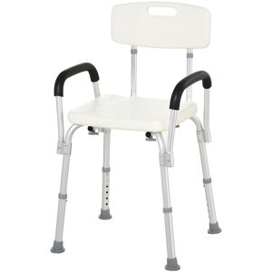 HOMCOM Chaise de douche siège de douche ergonomique hauteur réglable pieds antidérapants charge max. 136 Kg alu HDPE blanc   Aosom France