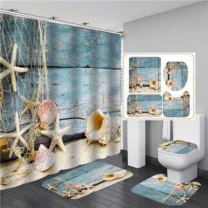 Rideau de douche imperméable avec paysage de plage 3D, ensemble de 4 pièces, couverture de siège de toilette, tapis de bain antidérapant, paillasson d entrée de maison, baignoire - Publicité