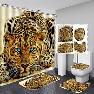 Rideau de douche léopard doré, ensemble de tapis de bain, siège de toilette, rideau de douche en tissu guépard, pour salle de bain, en tissu d animaux sauvages, 4 pièces - Publicité