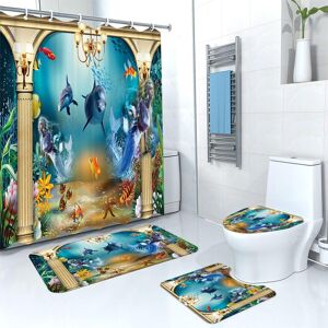 Ensemble de rideau de douche de salle de bain imperméable, avec siège de toilette, tapis de bain et tapis antidérapants, couvertures de toilette en tissu lavable - Publicité