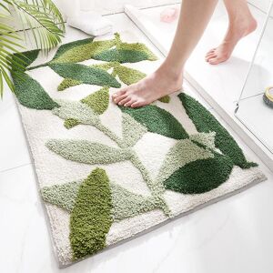 Tapis de bain floqué de feuilles vertes, antidérapant, absorbant, en microfibre, pour salle de bain, porte d entrée de maison, Super doux