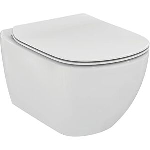 Ideal Standard TESI Ensemble Cuvette WC Suspendu Sans bride, Abattant UltraFin, Simple sans frein de chute, Technologie Aquablade, Cuvette de toilette Blanc T354701 - Publicité