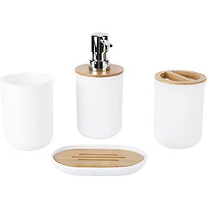 YUUGAA Ensemble de Salle de Bain, 4 pièces Ensemble d'accessoires de Salle de Bain Bambou étanche Cadeau Durable Brosse à Dents Tasse pour la Maison hôtel(Blanche) - Publicité