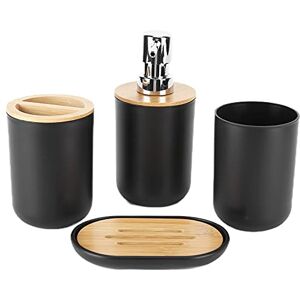 YUUGAA Ensemble de Salle de Bain, 4 pièces Ensemble d'accessoires de Salle de Bain Bambou étanche Cadeau Durable Brosse à Dents Tasse pour la Maison hôtel(Le Noir) - Publicité