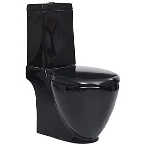 Toshilian Toilette à Poser, Pack WC Cuvette WC Toilette en céramique Écoulement d'eau à l'arrière Noir - Publicité