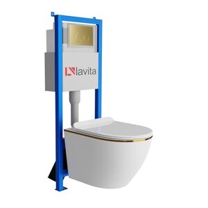 lavita LAV 101 Sofi Slim Gold Line Élément mural pour WC 40 cm + évier mural suspendu sans bord + panneau de commande LAV 200.4.5 doré   Kit complet   Réservoir de chasse encastré - Publicité