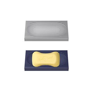 LEEQBCR porte-savon en silicone 2 pièces, porte-savon en silicone pour douche de salle de bain, porte-savon design antidérapant pour salle de bain (gris, bleu) - Publicité