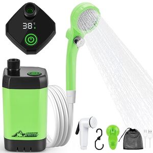 WADEO Kit Douche de Camping, Pompe de Douche Électrique Rechargeable, Pommeau de Douche avec Affichage Intelligent de Température et Pression d'eau Réglable pour Randonnée, Camping, Voyage Vert - Publicité