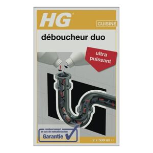 HG Déboucheur Duo Débouche-Canalisations pour Cuisine & Salle de Bain, Débouche-Lavabo & Évier Ultra-Efficace en 2 Étapes, 2 x 500 ml - Publicité