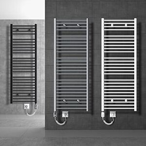 ECD Germany Radiateur Design Sahara Électrique Anthracite avec Elément Chauffant Chromé 1200W 400x1500mm Raccord Latéral Forme Courbé Kit Montage Mural Inclus Sèche-Serviettes Salle de Bain - Publicité