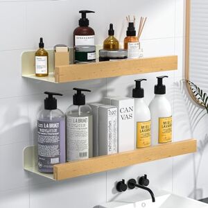 Diealles Shine Etagere Salle de Bain Sans Percage, Etagere Douche en Métal Noir Mat et Noyer, Porte Savon Douche Antirouille Autocollant, 2 Pièces - Publicité