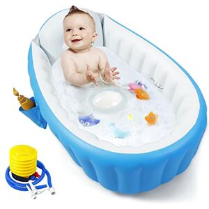 PandaEar Baignoire Gonflable pour Bébé, Baignoire Portable de Voyage pour Bébé, Bébé Bain Infantile avec Pompe à Air, Bassin de Douche Pliable Antidérapant, Mini Piscine Gonflable (Bleu) - Publicité