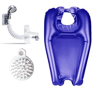 DOYUKY Lavabo Portable Gonflable,  Lave-Cheveux Gonflable en Pvc avec une Pomme de Douche + Brosse pour le Shampooing, Douchette de Chevet pour les Personnes Âgées, Handicapées, Femmes Enceintes(Bleu) - Publicité