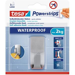 Tesa Powerstrips Crochet Adhésif Waterproof ZOOM Crochet Amovible Mural en Acier Inoxydable, Waterproof pour la Douche et la Salle de Bain Peut supporter jusqu'à 2 kg - Publicité