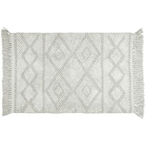 WENKO Tapis de bain Urla, tapis de douche 100 % coton bio certifié avec motif jacquard et franges, dessous antidérapant, lavable jusqu'à 40 °C, (L x P) : 60 x 90 cm, gris - Publicité