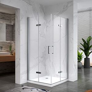 SANIVERRE ATÉA Cabine de douche d'angle H 190 cm porte pliante pivotante en verre transparent 90 x 90 cm - Publicité