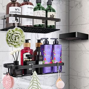 Purpledi Etagere Rangement Douche Lot de 3, Etagere Murale Salle de Bain Aluminium mit 4 Crochets, Panier de Cuisine ou Salle de Bain sans Perçage,étagère de Salle de Bain Murale Adhésif - Publicité