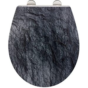 WENKO Siège WC Slate Rock, siège de toilette solide en duroplast antibactérien à abaissement automatique et fixation hygiénique Fix-Clip en inox, abattant de WC avec surface en relief, 38 x 44,5 cm - Publicité