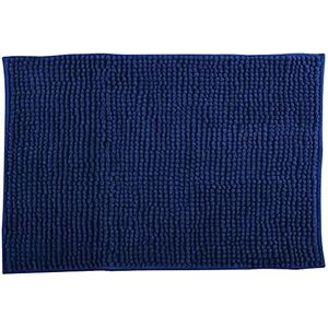 MSV Tapis de Bain Tapis de Douche „Chenille“ Poils Longs Microfibres Moelleux Anti-dérapant 60x90 cm Bleu foncé - Publicité