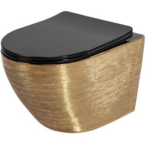 Rea Cuvette WC Carlo Flat Brush Gold Cuvette Toilette céramique Abattant Softclose en Duroplast Abaissement Automatique à Fermeture en Douceur (Or/Noir) - Publicité