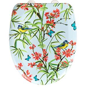 WENKO Abattant WC Natura, abattant WC avec frein de chute, lunette WC en duroplastique antibactérien hygiénique et incassable, fixation en acier inox, 38 x 45 cm, motif floral, multicolore - Publicité