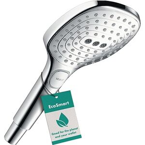 Hansgrohe Raindance Select E Pommeau de douche économie d'eau avec 8,5 l/min (EcoSmart), Douchette à main avec 3 types de jet, Douchette carré (120 x 120 mm), Chromé - Publicité