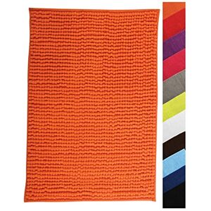 MSV Tapis de Bain Tapis de Douche „Chenille“ Poils Longs Microfibres Moelleux Anti-dérapant 40x60 cm Orange - Publicité