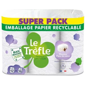 Le trefle Papier toilette triple épaisseur Le Trèfle Douceur Fleur de coton - 24 rouleaux de 180 feuilles