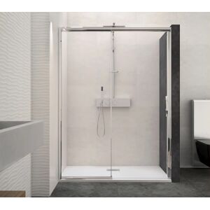 KINEDO Paroi de douche MACAO sans seuil 142-155cm blanc transparent avec partie fixe droite - KINEDO - PA649BTNED