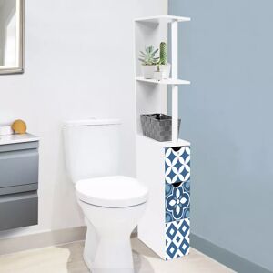 IDMarket Meuble de toilette blanc et bleu motif carreaux de ciment