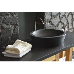 LivingRoc Vasque ronde pierre naturelle granit noir LEAF SHADOW