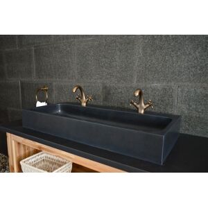 LivingRoc Double vasque en pierre de granit noir vA©ritable LOOAN SHADOW