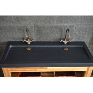 Double vasque en pierre 120x50 Granit Noir vA©ritable YATE SHADOW