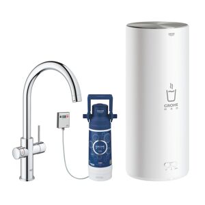 Grohe mitigeur monocommande a C RED DUO avec chaudiere pour eau bouillante instantanee 30079001 (Boiler L - acier chrome)