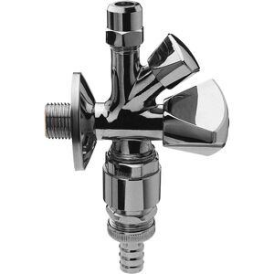 ASW Universal robinet d'equerre combine a double Universal 421853 laiton chrome, 2000 / 2 x10mmx3 / 4, avec aerateur de tuyau et Rückflussverhinderer