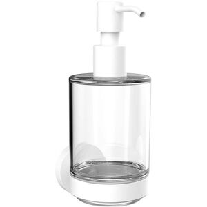 Distributeur de savon liquide Emco Round 432113900 blanc, modèle mural, verre cristal clair, pompe en plastique - Publicité