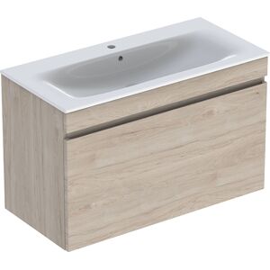 Geberit Renova Plan meuble vasque 501917008 100x62,2x48cm, corps enduit noyer clair, vasque blanc / KeraTect - Publicité