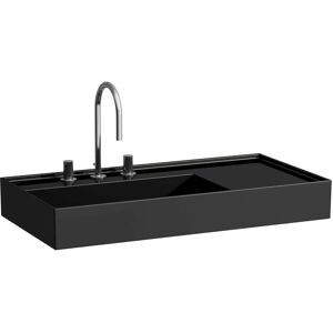 LAUFEN Kartell lavabo 8103380201581, 90x46cm, noir, etagere a droite, 3 robinets, ceramique saphir