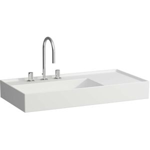 LAUFEN Kartell lavabo 8103387578151, 90x46cm, blanc mat, etagere a droite, 2 robinets, saphir ceramique