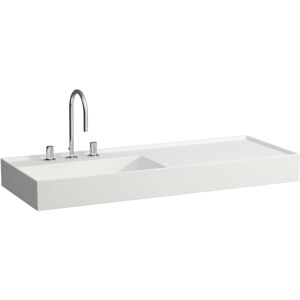 LAUFEN Kartell lavabo 8133327578151, 120x46cm, blanc mat, etagere a droite, 2 robinets, ceramique saphir