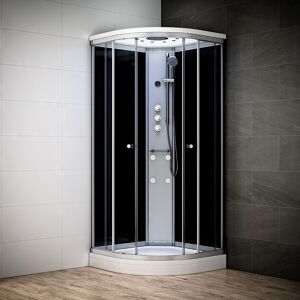 Thalassor Cabine de douche hydromassage 90x90 SILVER Noir 1/4 de rond