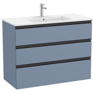 The Gap Unik 3 Tiroirs Lavabo Centre Slim 1000 Mm Bleu Mat/ Poignees Noires - Roca A851853548