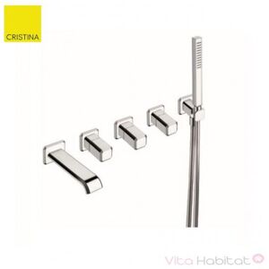 Facade Melangeur Encastre 5 Trous Pour Bain/douche Italy Chrome + Douchette - Cristina Ondyna It16551