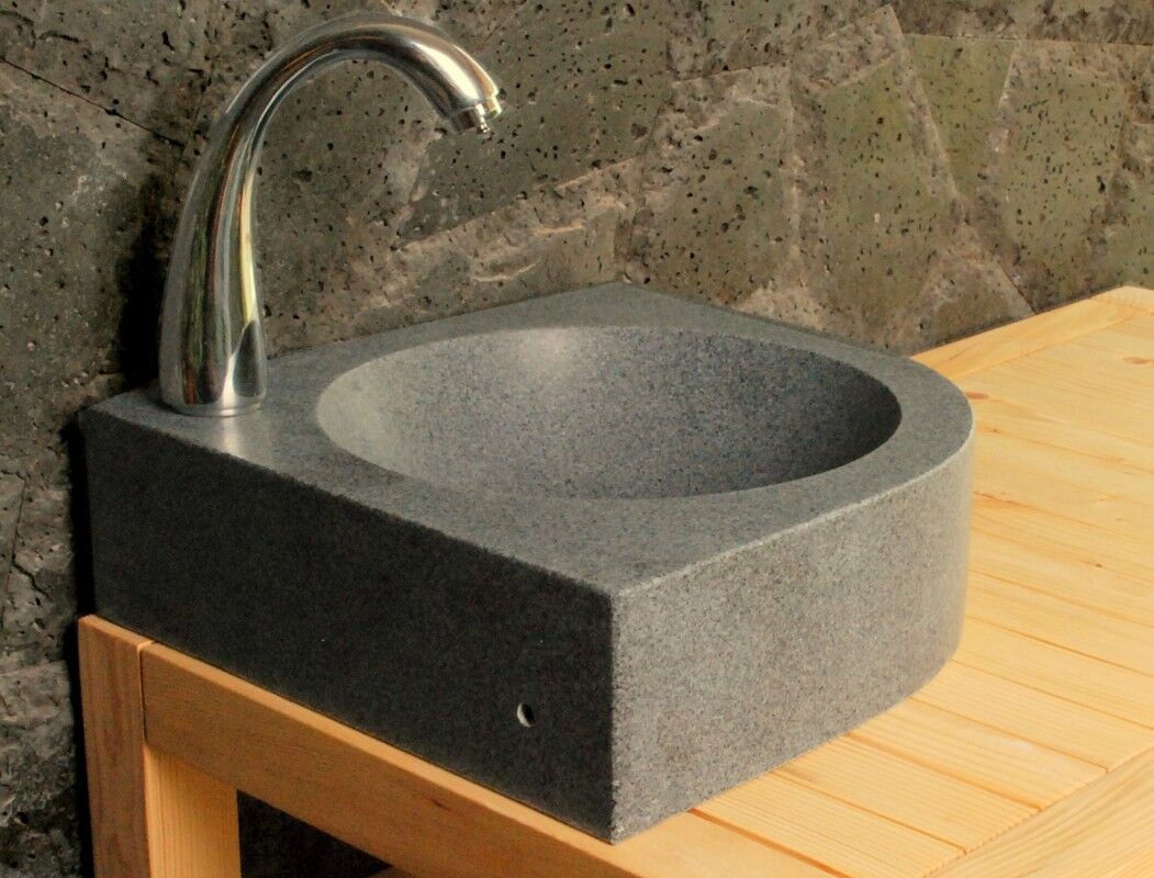 LivingRoc Lave mains en pierre d'angle 34x34cm granit véritable SAMOA