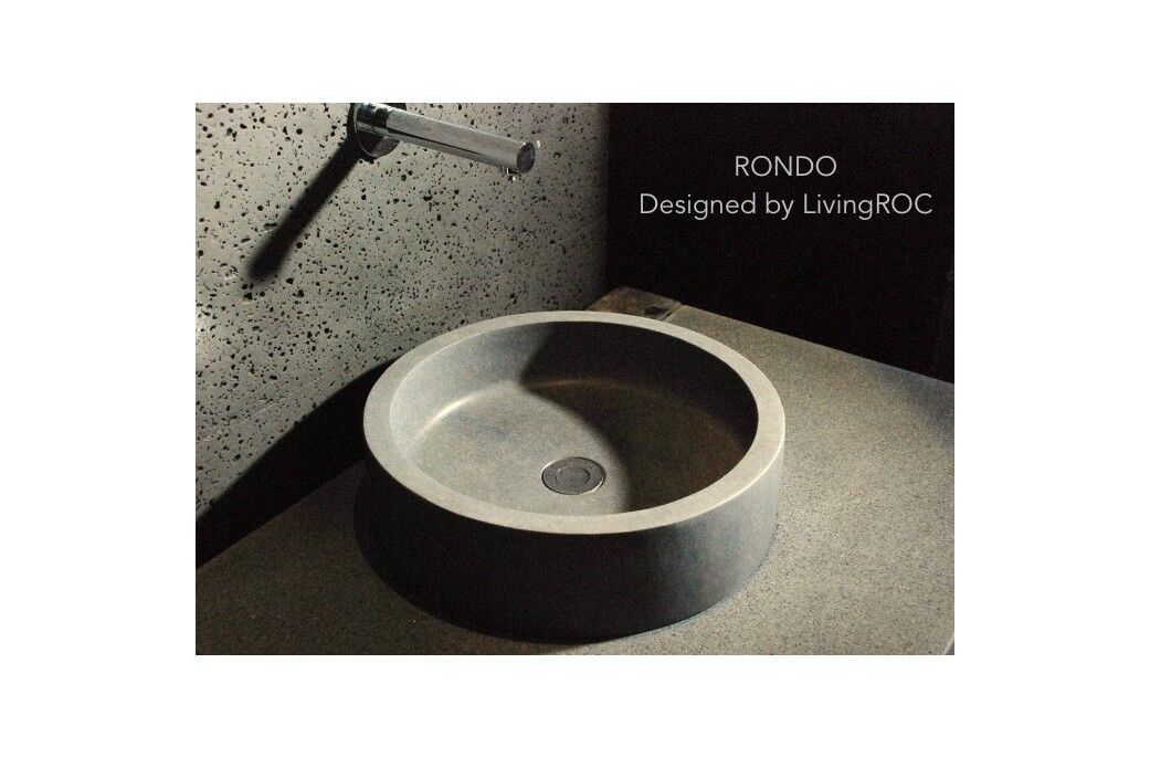 LivingRoc Vasque ronde en pierre grise basalte salle de bain RONDO